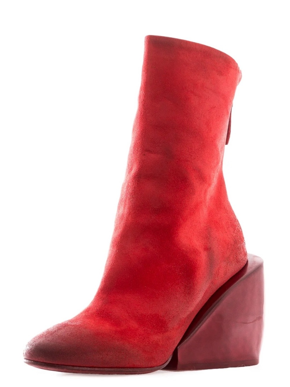 Marsell Red Suede Sculpted-Wedge Ankle Boots